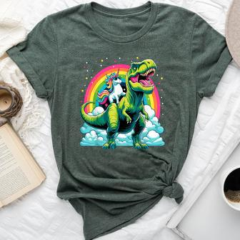 Unicorn Rainbow Birthday Party Unicorn Riding Dinosaur Bella Canvas T-shirt - Seseable