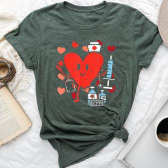 Valentines Day Nurse Heart Nursing Scrub Top Rn Bella Canvas T-shirt | Mazezy