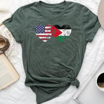 Vintage American Palestinian Flags Hearts Love Usa Bella Canvas T-shirt - Monsterry UK