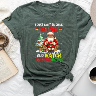 Vintage Drink Wine And Watch Xmas Movies Santa Drinker Bella Canvas T-shirt - Monsterry