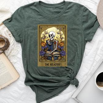 Vintage Floral Tarot Card The Reader Reading Skeleton Nerd Bella Canvas T-shirt - Monsterry DE