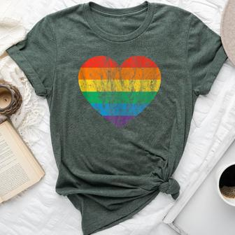 Vintage Rainbow Flag Colored Heart Lgbtq Lesbian Gay Pride Bella Canvas T-shirt - Monsterry