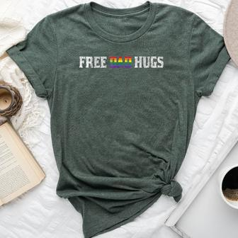 Vintage Rainbow Pride Free Dad Hugs Family Gay Lgbtq Father Bella Canvas T-shirt - Monsterry