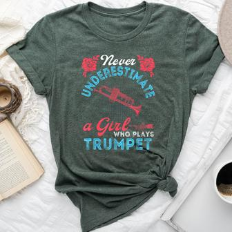 Vintage Never Underestimate Girl Who Plays Trumpet Musical Bella Canvas T-shirt | Mazezy