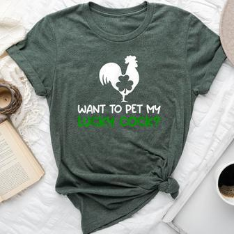 Want To Pet My Lucky Cock St Patrick's Day Chicken Pun Bella Canvas T-shirt - Thegiftio UK