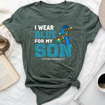 I Wear Blue For My Son Autism Awareness Month Mom Dad Bella Canvas T-shirt - Seseable
