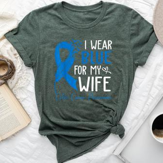 I Wear Blue For My Wife Warrior Colon Cancer Awareness Bella Canvas T-shirt - Seseable