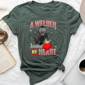 Welder Wife A Welder Melted My Heart Welder Girlfriend Bella Canvas T-shirt - Monsterry UK