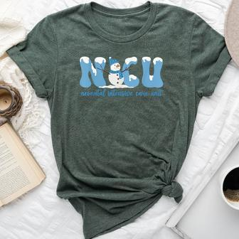 Winter Nicu Nurse Xmas Snowman Neonatal Intensive Care Unit Bella Canvas T-shirt | Mazezy
