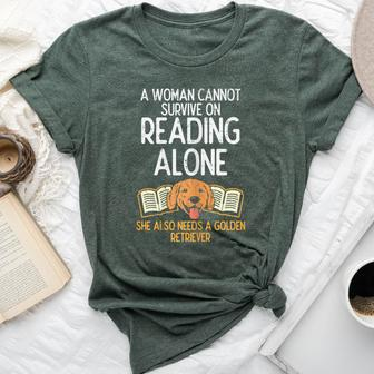 Woman Book Librarian Reading Golden Retriever Dog Women Bella Canvas T-shirt - Monsterry AU