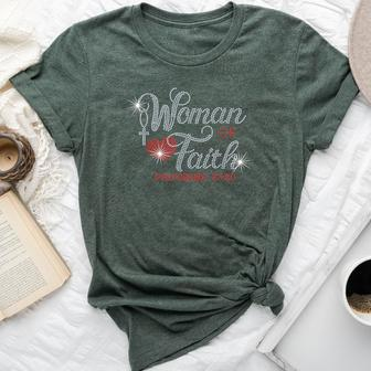 Woman Of Faith Bling Rhinestone Christian Inspirational Bella Canvas T-shirt - Seseable