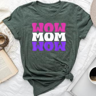 Wow Mom Wow Cute Mirrored Mother's Day Best Mom Mama Bella Canvas T-shirt | Mazezy CA