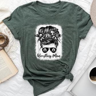 Wrestling Mom Messy Bun Wrestle Wrestler Mother's Day Bella Canvas T-shirt - Thegiftio UK