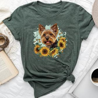 Yorkshire Terrier Yorkie Sunflower Dog Cute Graphic Bella Canvas T-shirt - Seseable