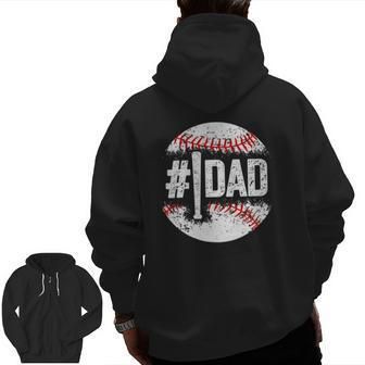 1 Dad Baseball Number One Daddy Son Baseball Father's Day Zip Up Hoodie Back Print | Mazezy