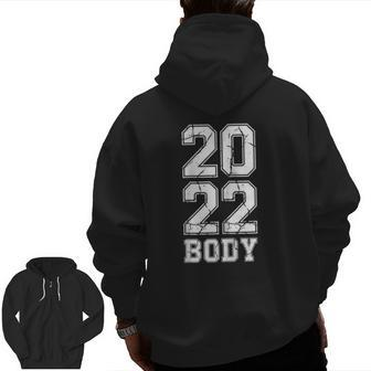 2022 Body New Year Resolution Retro Gym Fitness Motivation Raglan Baseball Tee Zip Up Hoodie Back Print | Mazezy
