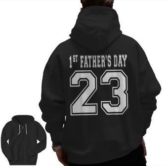 2023 New Dad Papa My First Father's Day Football Zip Up Hoodie Back Print | Mazezy
