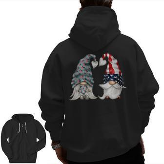 4Th Of July Gnomies For Proud Veteran Two Patriotic Gnomes Zip Up Hoodie Back Print | Mazezy