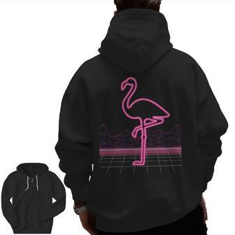 80S Retro Neon Sign Pink Flamingo 80'S Zip Up Hoodie Back Print | Mazezy