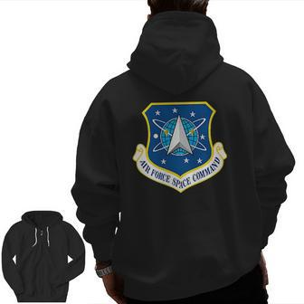 Air Force Space Command Afspc Military Veteran Insignia Zip Up Hoodie Back Print | Mazezy