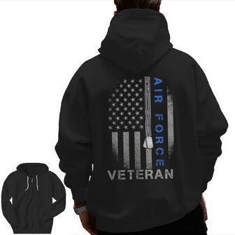 Air Force Veteran Us Flag And Dog Tag Military Usaf Zip Up Hoodie Back Print | Mazezy UK