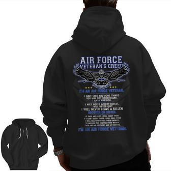 Air Force Veteran's Creed I'm An Air Force Veteran Zip Up Hoodie Back Print | Mazezy