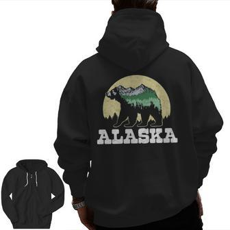 Alaska Bear Sketch Mountains And Trees Zip Up Hoodie Back Print | Mazezy