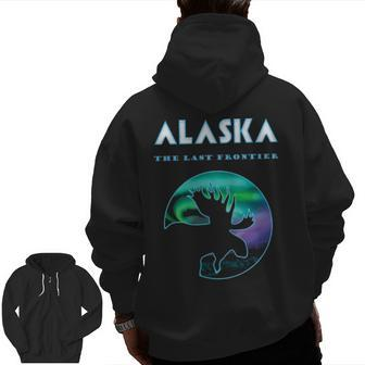 Alaska Northern Lights Alaskan Moose With Aurora Zip Up Hoodie Back Print | Mazezy