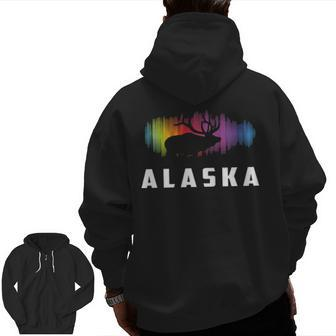 Alaska Reindeer Polar Lights And Moose Zip Up Hoodie Back Print | Mazezy