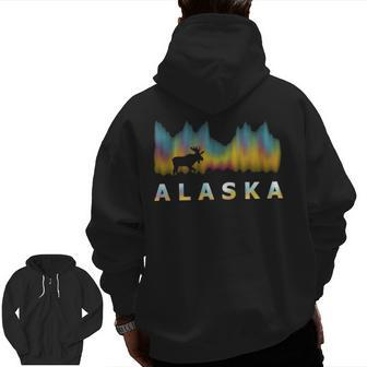 Alaska Reindeer Polar Lights And Moose Zip Up Hoodie Back Print | Mazezy