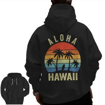 Aloha Hawaii Hawaiian Island Palm Beach Surfboard Surf Zip Up Hoodie Back Print | Mazezy