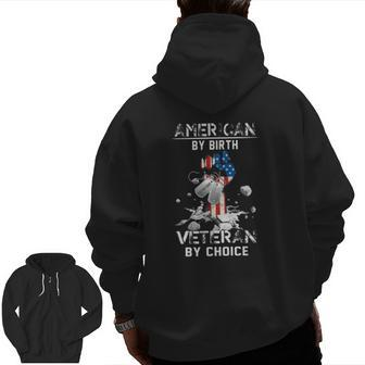 American By Birth Veteran By Choice Dog Tags Us Flag Raised Fist Breaking Stone Zip Up Hoodie Back Print | Mazezy UK