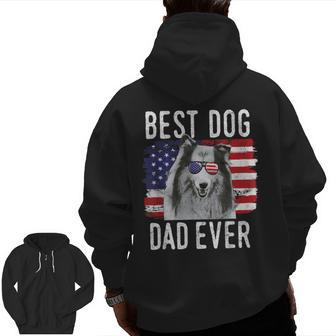 American Flag Best Dog Dad Ever Collie Usa Zip Up Hoodie Back Print | Mazezy