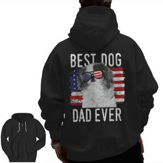 American Flag Best Dog Dad Ever Japanese Chin Usa Zip Up Hoodie Back Print | Mazezy