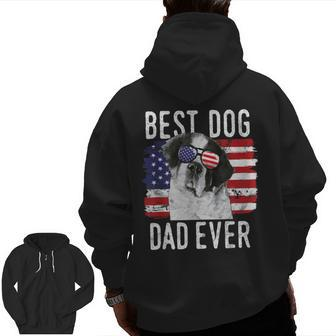 American Flag Best Dog Dad Ever St Bernard Usa Zip Up Hoodie Back Print | Mazezy