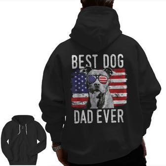 American Flag Best Dog Dad Ever Staffordshire Bull Terrier Zip Up Hoodie Back Print | Mazezy