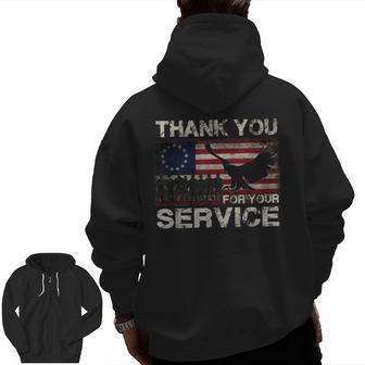 American Flag Betsy Ross Thank You Veterans Zip Up Hoodie Back Print | Mazezy