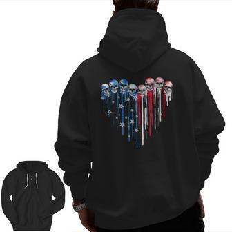 American Flag Heart Skull 4Th Of July 2021 Skull Lover Zip Up Hoodie Back Print | Mazezy