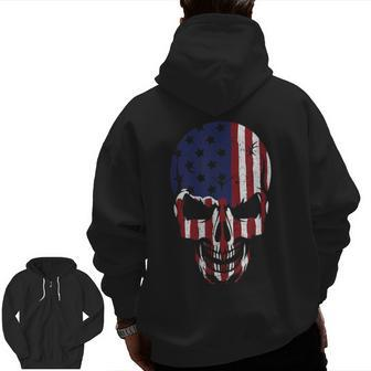 American Flag Skeleton Skull Head Zip Up Hoodie Back Print | Mazezy