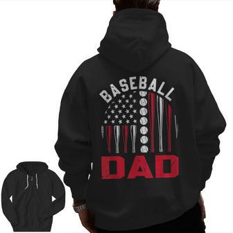 American Flag Softball Baseball Dad Ball Father's Day Zip Up Hoodie Back Print | Mazezy