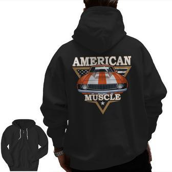 American Flag Vintage Muscle Car Hot Rod And Muscle Car Zip Up Hoodie Back Print | Mazezy UK