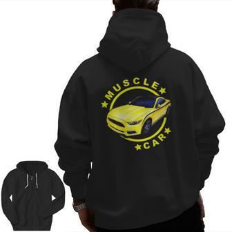 American Muscle Yellow Car Car Lover Zip Up Hoodie Back Print | Mazezy