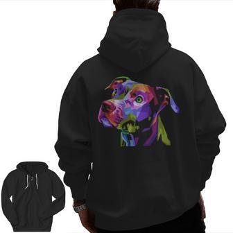American Pitbull Terrier Pop Art Portrait For Dog Owners Zip Up Hoodie Back Print | Mazezy