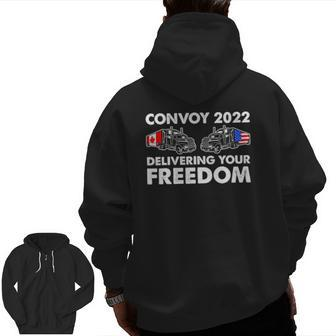 American Trucker Convoy 2022 Usa Canada Truck Driver Protest Zip Up Hoodie Back Print | Mazezy