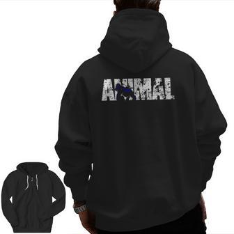 Animal Powerlifting Gym Bodybuilding Weight Lifting Beast Zip Up Hoodie Back Print | Mazezy