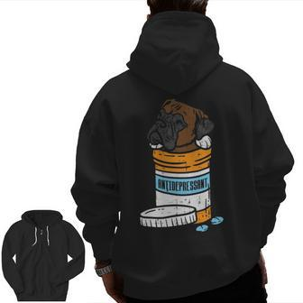 Antidepressant Boxer Animal Pet Dog Lover Owner Zip Up Hoodie Back Print | Mazezy