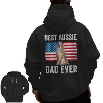Australian Shepherd Dad American Flag Dog Lover Aussie Dad Zip Up Hoodie Back Print | Mazezy