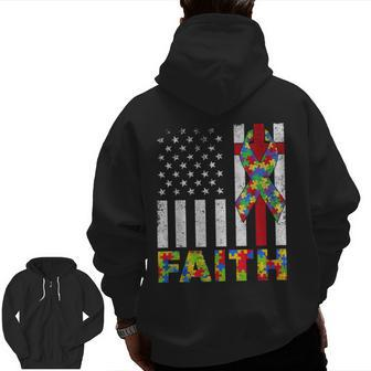 Autism Awareness Faith Cross Autistic Usa Flag For Dad Mens Zip Up Hoodie Back Print | Mazezy