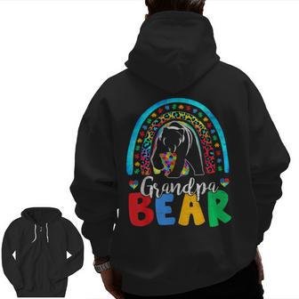 Autism Awareness Month Grandpa Bear Support Autistic Adults Zip Up Hoodie Back Print | Mazezy