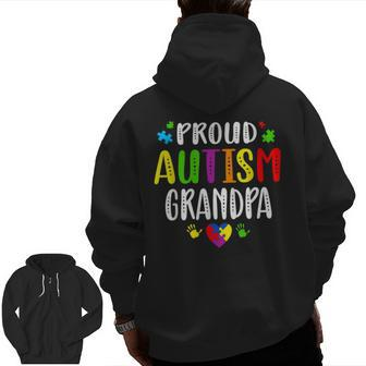Autism Awareness Proud Autism Grandpa Hand Heart Puzzle Men Zip Up Hoodie Back Print | Mazezy